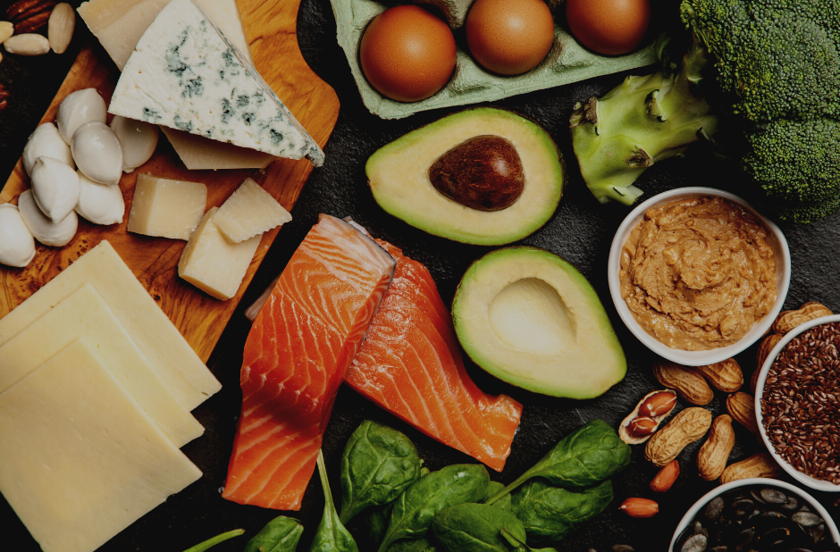 foods to eat on a keto diet: salmon, avocado, eggs, cheese, butter, nut butter