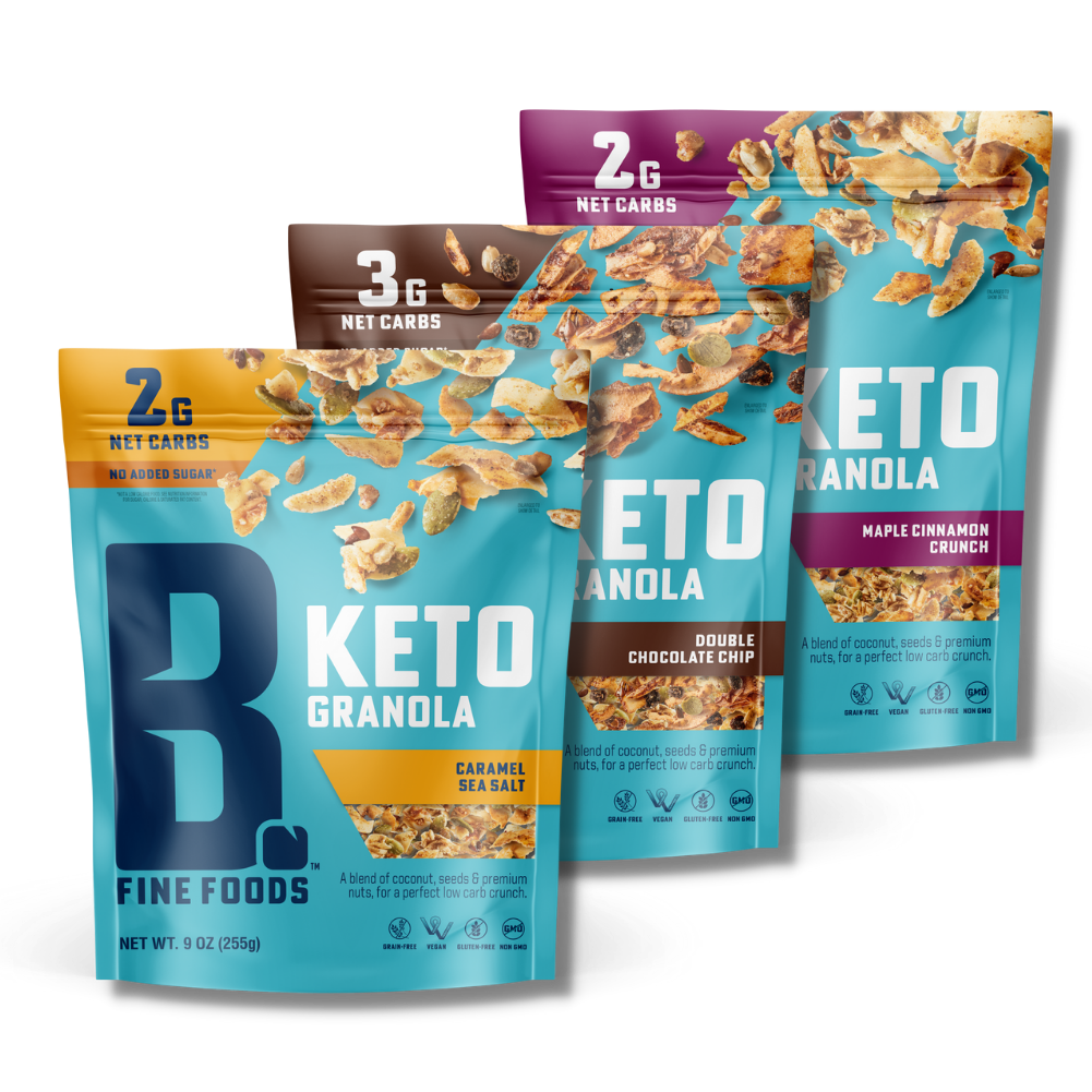 1 bag each of Caramel Sea Salt, Double Chocolate Chip and Maple Cinnamon Crunch Keto Granola